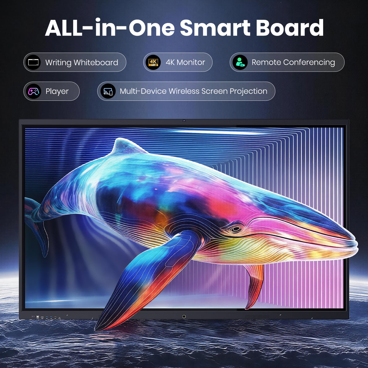 Cryonavis 4K UHD Interactive Touchscreen Smart Board, Android 14 Wireless Digital Whiteboard with Open App Ecosystem, Wall-Mounted Smartboard for Classroom Home Office Studio