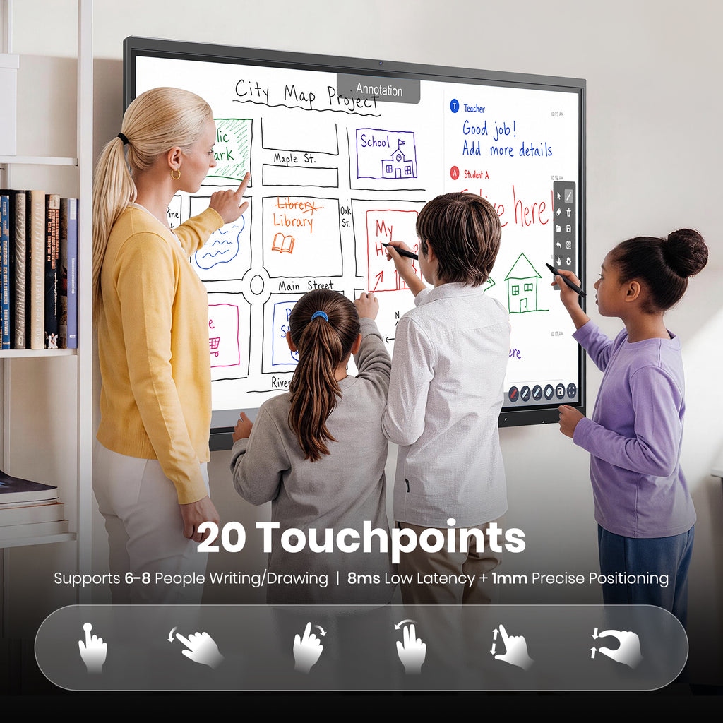 Cryonavis 4K UHD Interactive Touchscreen Smart Board, Android 14 Wireless Digital Whiteboard with Open App Ecosystem, Wall-Mounted Smartboard for Classroom Home Office Studio