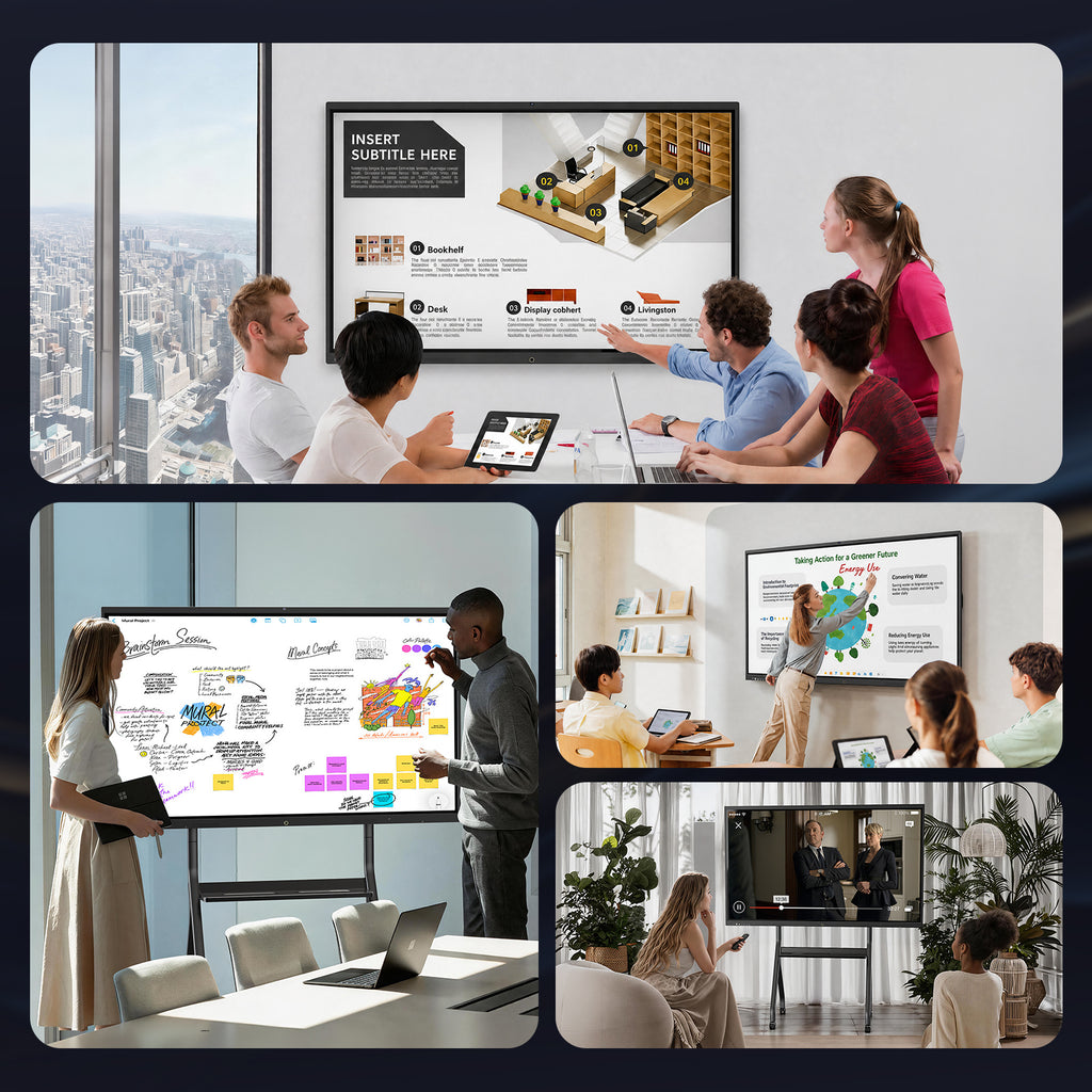 Cryonavis 4K UHD Interactive Touchscreen Smart Board, Android 14 Wireless Digital Whiteboard with Open App Ecosystem, Wall-Mounted Smartboard for Classroom Home Office Studio